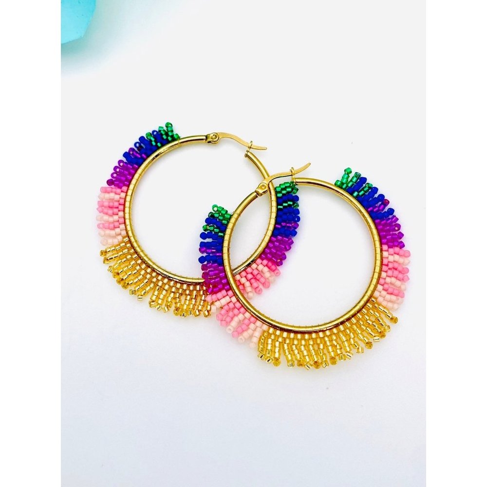 Baroque beaded boho hoop earrings